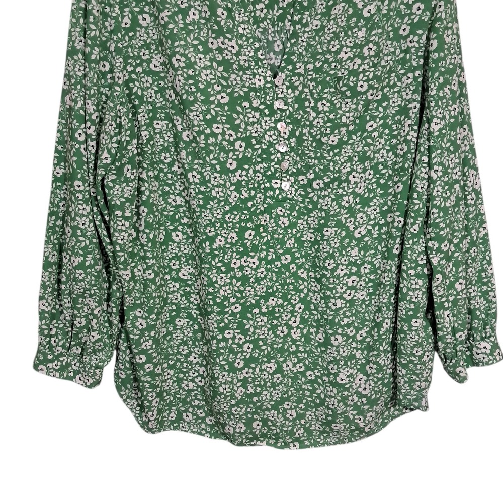 J. Jill Womens Sz 2X Floral Print Popover Blouse Green Office Flowy Long Sleeve - Picture 4 of 13